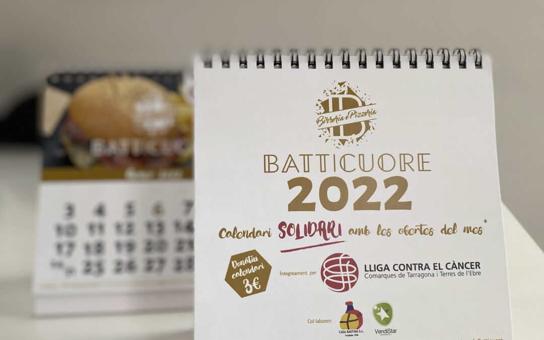 El restaurante BATTICUORE de Reus ha editado el CALENDARIO SOLIDARIO por la LIGA CONTRA EL CÁNCER.